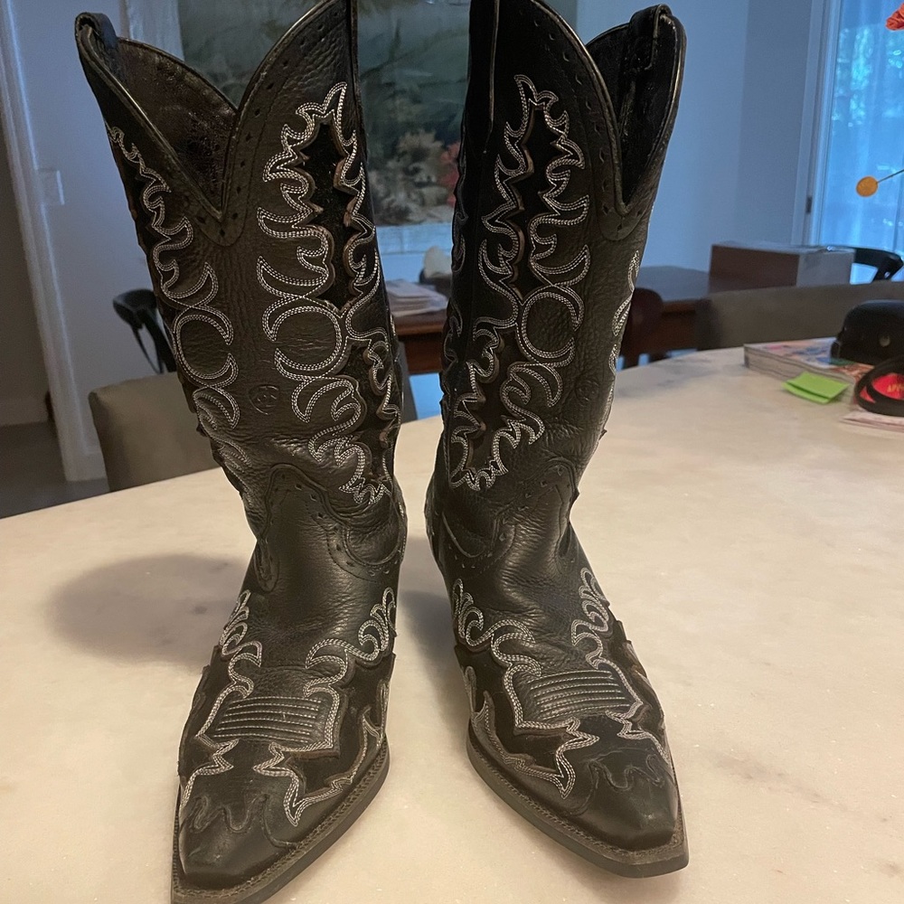 Ariat Ladies Dandy 12” Deertan Black Fashion Cowboy Boots Style10010263 in 7 1/2